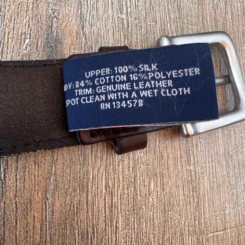 Vineyard Vines Mens 42 Seahorse Silk Canvas Leather Club Belt Navy Blue Preppy